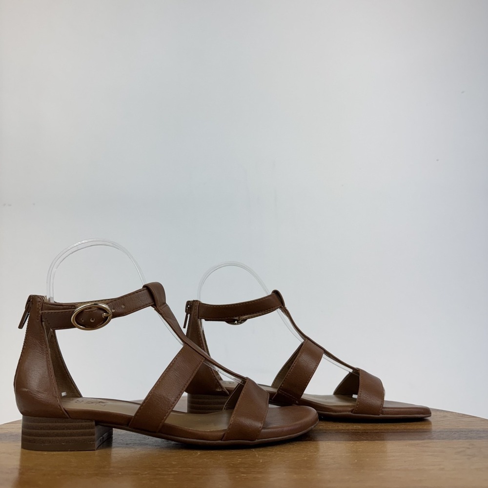 New Womens Naturalizer Huda Brown Faux Leather Gladiator Heeled Sandals Size 5 M